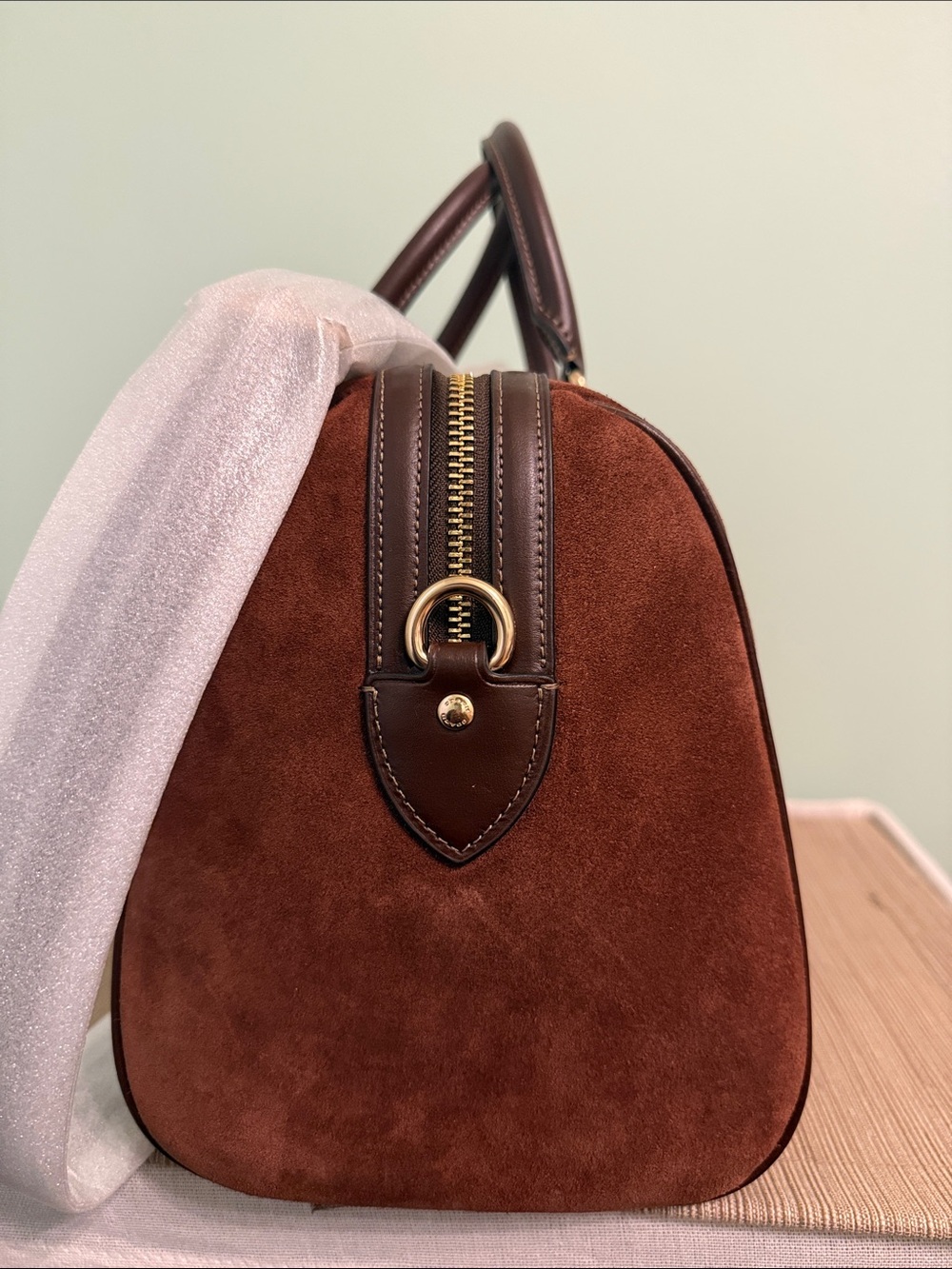 Coach Large Rowan Satchel in Vintage Brown Suede - Picture 5 of 8
